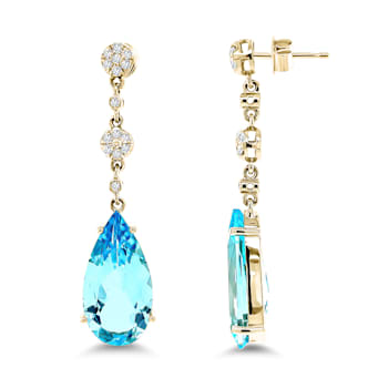 14K White Gold Blue Topaz and White Diamond Earrings