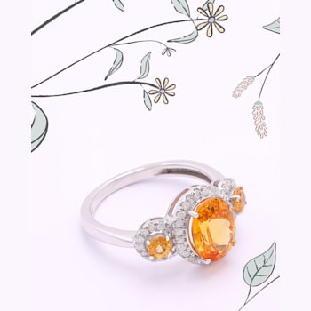 14K White Gold Spessartite and Diamond Ring 3.61ctw