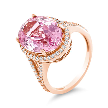 14K Rose Gold Oval Morganite and Round Diamond Ring 6.67ctw