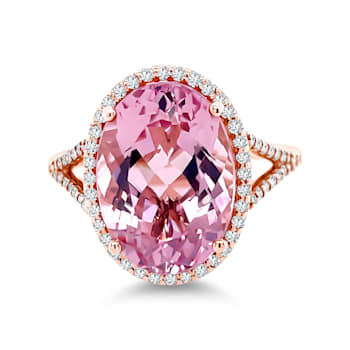14K Rose Gold Oval Morganite and Round Diamond Ring 6.67ctw
