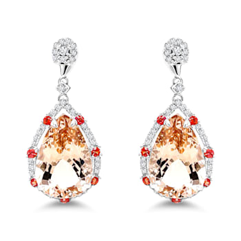 18K White Gold Morganite, Orange Sapphire, and Diamond Earrings 11.52ctw