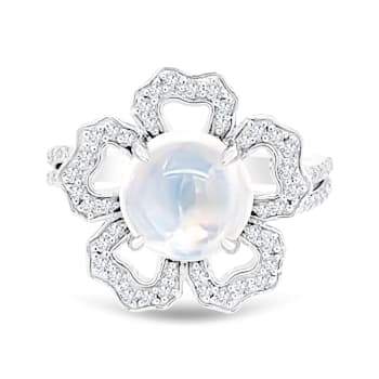 14K White Gold Moonstone and Diamond Ring  2.37ctw