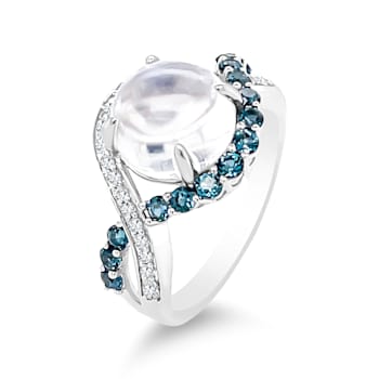 18K White Gold Moonstone, London Blue Topaz, and Diamond Ring 4.36ctw