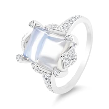 18K White Gold Moonstone and Diamond Ring 5.57ctw
