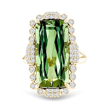14K Yellow Gold Green Tourmaline and Diamond Ring 11.46ctw