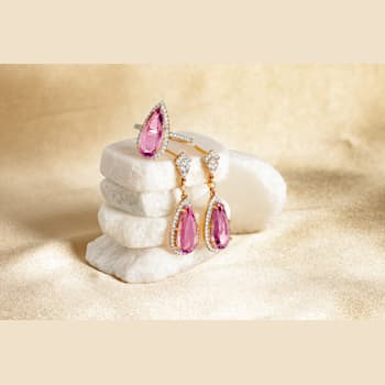 14K Yellow Gold Kunzite and Diamond Earrings