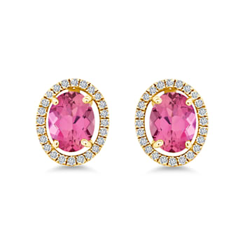 10K Yellow Gold Pink Tourmaline Adjustable Earrings with 0.31 ctw Diamonds