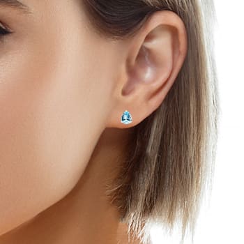10K White Gold Aquamarine Adjustable Earrings with 0.30 ctw Diamonds