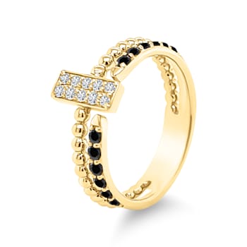 Gold Black and White Diamond Ring set in Rectangle Shape