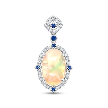 18K White Gold Ethiopian Opal, Sapphire and Diamond Pendant 4.48ctw