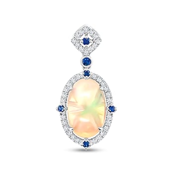 18K White Gold Ethiopian Opal, Sapphire and Diamond Pendant 4.48ctw