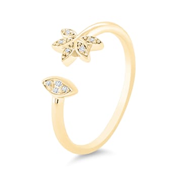 White Sapphire Round Chain Style Ring, Yellow Gold Plated Sterling Silver