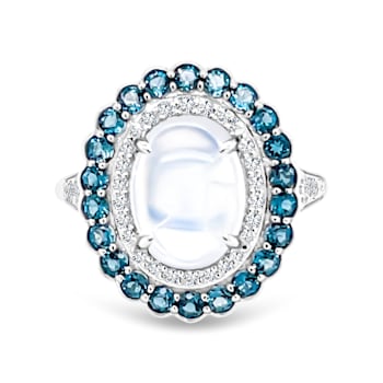 18K White Gold Moonstone, London Blue Topaz, and Diamond Ring 4.29ctw