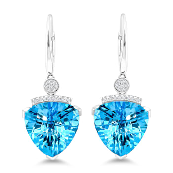 18K White Gold Swiss Blue Topaz and Diamond Earrings 19.13ctw