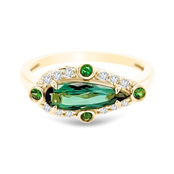 18K Yellow Gold Green Tourmaline, Tsavorite, and Diamond Ring 1.19ctw