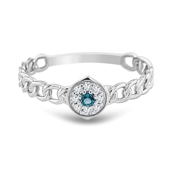 18K White Gold London Blue Topaz and Diamond Ring  .11ctw