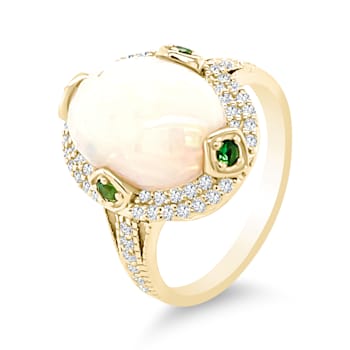 18K Yellow Gold Ethiopian Opal, Tsavorite, and Diamond Ring 3.83ctw