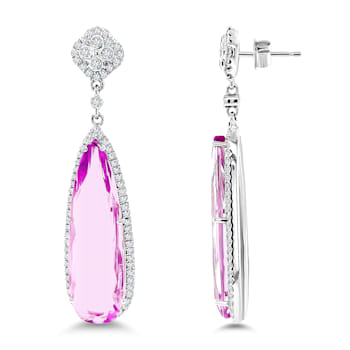 14K White Gold Kunzite and Diamond Earrings