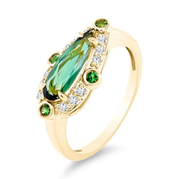 18K Yellow Gold Green Tourmaline, Tsavorite, and Diamond Ring 1.19ctw
