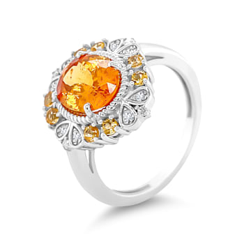 14K White Gold Spessartite and Diamond Ring 3.15ctw