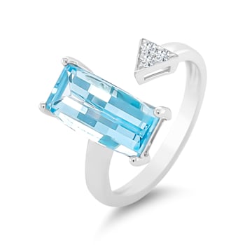 18K White Gold Swiss Blue Topaz and Diamond Ring 3.28ctw