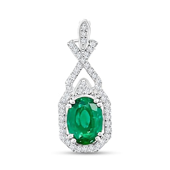 18K Yellow Gold Emerald and White Diamond Pendant