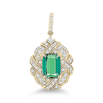 18K Yellow Gold Green Tourmaline and Diamond Pendant 1.67ctw