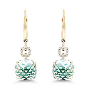 18K Yellow Gold Sky Blue Topaz and Diamond Earrings 14.59ctw