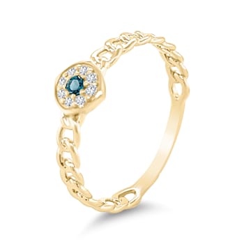 18K Yellow Gold London Blue Topaz and Diamond Ring  .11ctw