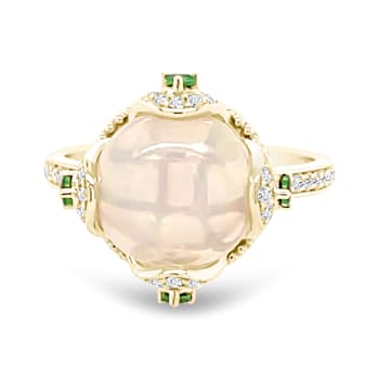 18K Yellow Gold Ethiopian Opal, Tsavorite, and Diamond Ring