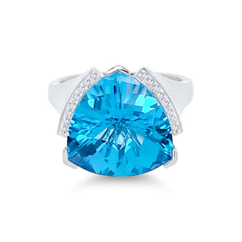 18K White Gold Swiss Blue Topaz and Diamond Ring 9.72ctw