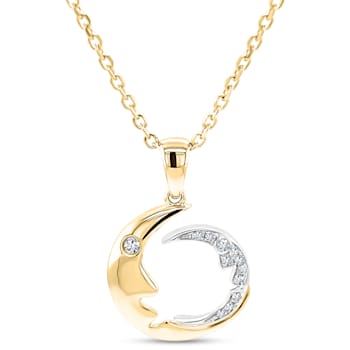 14K Yellow Gold Moon Diamond Necklace