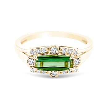 18K Yellow Gold Green Tourmaline and Diamond Ring 1.06ctw