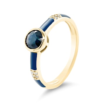 Stackable Yellow Gold Over Sterling Silver Blue Sapphire Enamel Ring