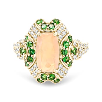 18K Yellow Gold Ethiopian Opal, Tsavorite, and Diamond Ring 1.97ctw