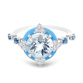 18K White Gold Aquamarine, London Blue Topaz, and Diamond Ring 2.72ctw