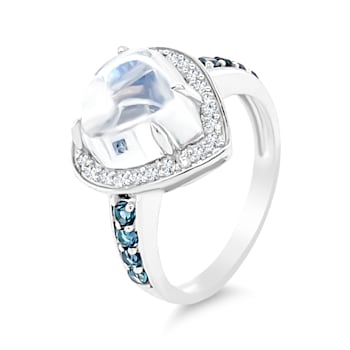 18K White Gold Moonstone, London Blue Topaz, and Diamond Ring 4.40ctw