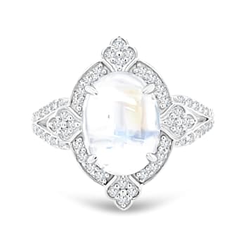 18K White Gold Moonstone and Diamond Ring 3.81ctw