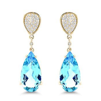 14K Yellow Gold Blue Topaz and White Diamond Earrings