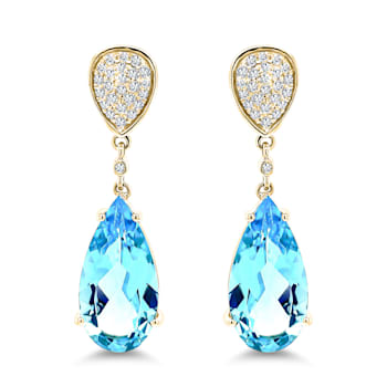 14K Yellow Gold Blue Topaz and White Diamond Earrings