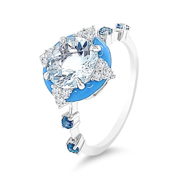 18K White Gold Aquamarine, London Blue Topaz, and Diamond Ring 2.72ctw