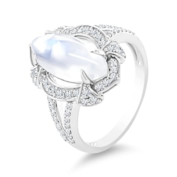 18K White Gold Moonstone and Diamond Ring 3.68ctw