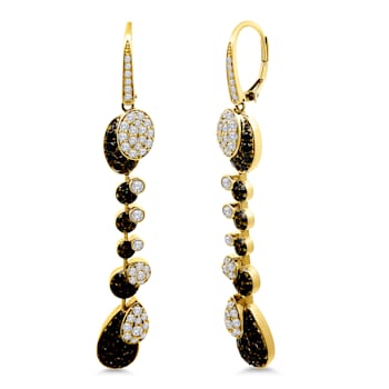 18K Yellow Gold Contrasting Black and White Diamond Earrings 3.59ctw