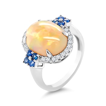 18K White Gold Ethiopian Opal, Sapphire, and Diamond Ring 3.05ctw
