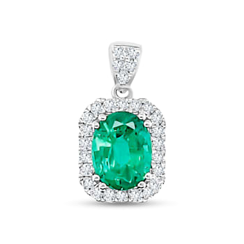 14K White Gold Emerald and White Diamond Pendant