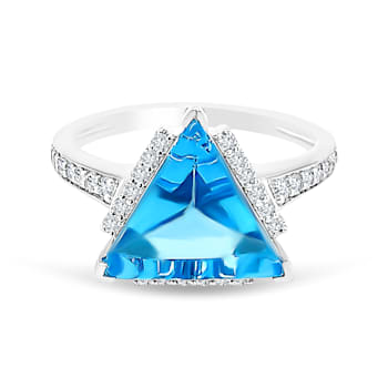 18K White Gold Swiss Blue Topaz and Diamond Ring 4.29ctw