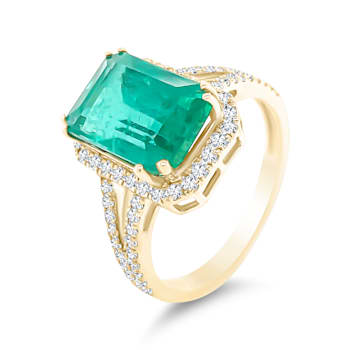 18K Yellow Gold Emerald and Diamond Ring 4.31ctw