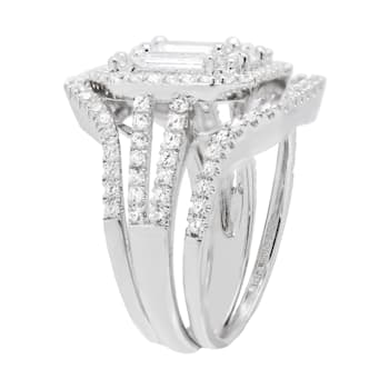 3.84 cttw Baguette-Cut Cubic Zirconia Bridal Ring Set, Sterling Silver