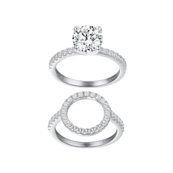 3.09 cttw Round-Cut Cubic Zirconia 2-Piece Halo Engagement Ring,
Sterling Silver