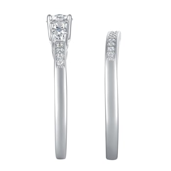 050 cttw 5-Stone Round-Cut Cubic Zirconia Bridal Ring Set, Sterling Silver